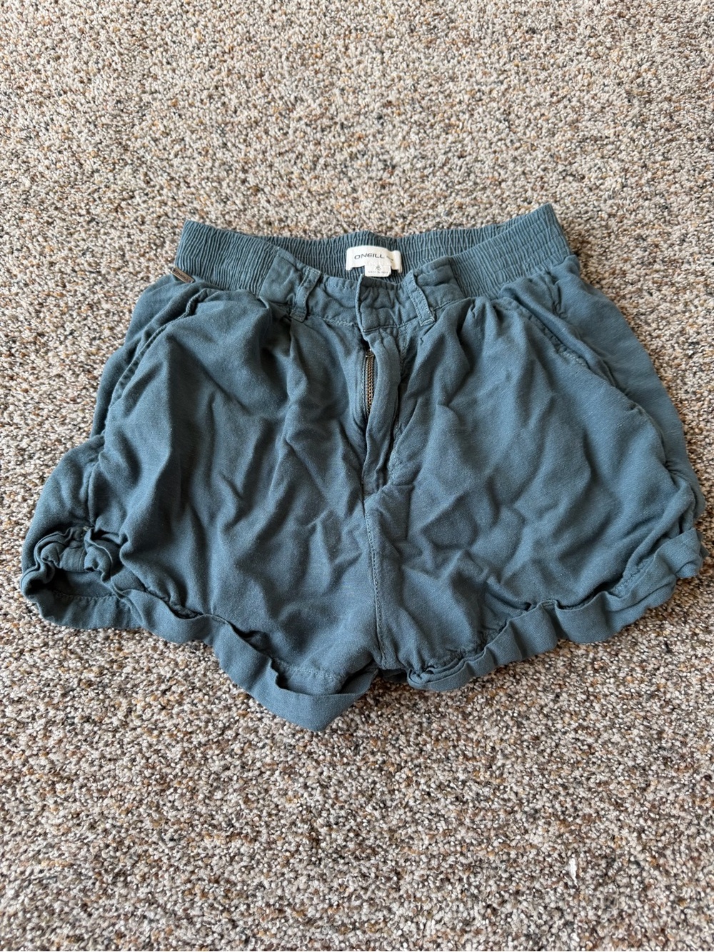 O'Neill Womens XS Blue Gray Smocked Waist Shorts Ruffle Hem Surf Beach Boho